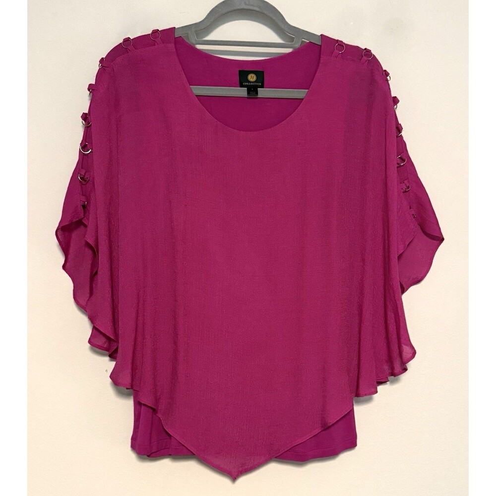 JM Collection Poncho Blouse Top Sz Small Pink Silky Gauzy Boho